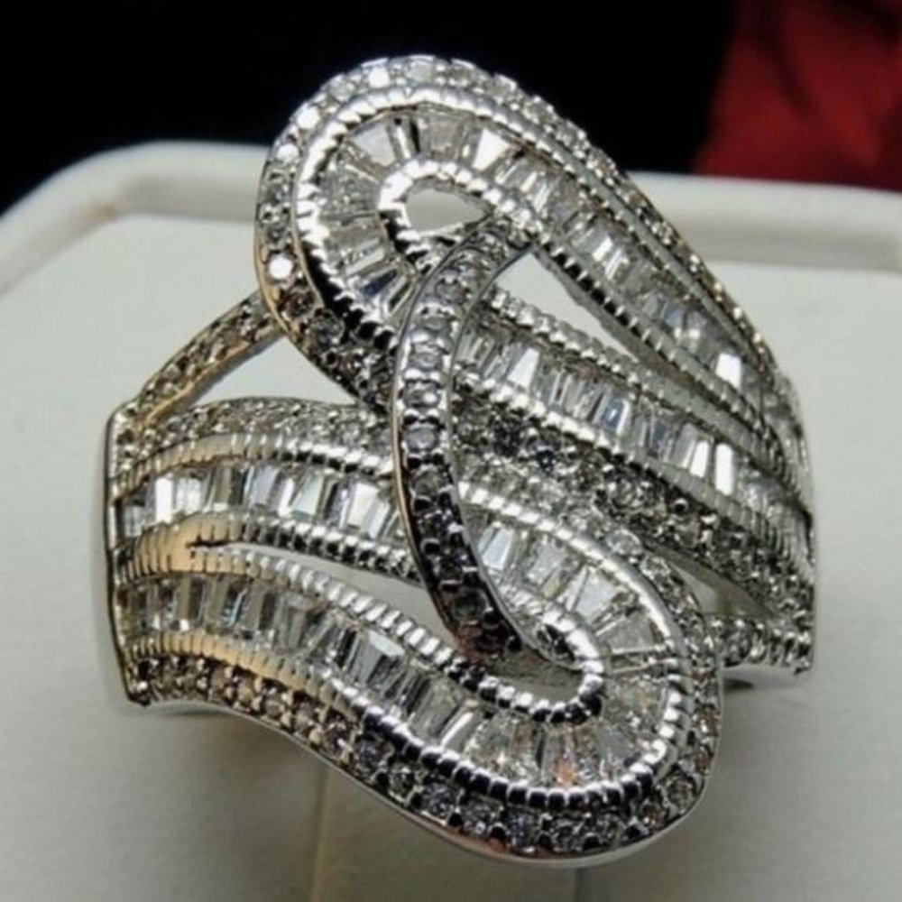5.6 CT PRINCESS CUT DIAMOND STERLING SILVER RING - Picture 1 of 4